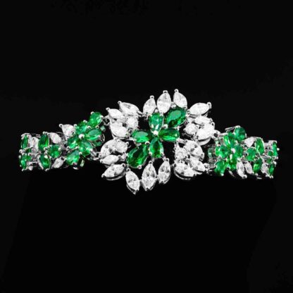 Omnia Nourah Green Bridal Full Set in High Quality Zircon Stone in Rhodium Plated - Image 4
