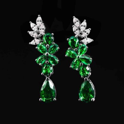 Omnia Nourah Green Bridal Full Set in High Quality Zircon Stone in Rhodium Plated - Image 3