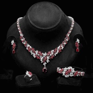 Omnia Nourah Maroon Bridal Full Set in High Quality Zircon Stone in Rhodium Plated