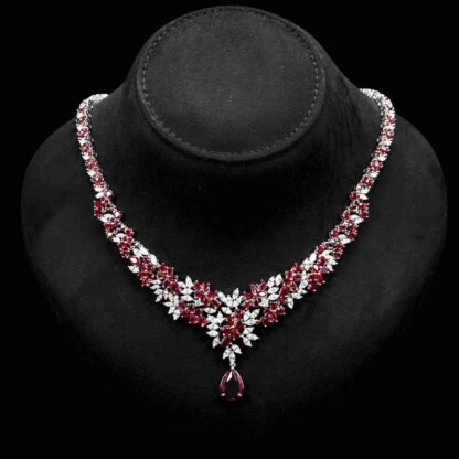 Omnia Nourah Maroon Bridal Full Set in High Quality Zircon Stone in Rhodium Plated - Image 2