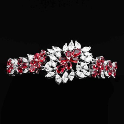 Omnia Nourah Maroon Bridal Full Set in High Quality Zircon Stone in Rhodium Plated - Image 4