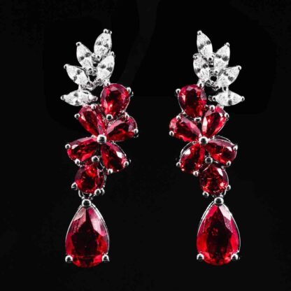 Omnia Nourah Maroon Bridal Full Set in High Quality Zircon Stone in Rhodium Plated - Image 3