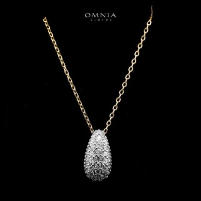 Omnia Taheera Golden Pendant Necklace & Ring Set in 925 Silver With High-Quality White Simulated Diamonds - Image 2