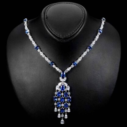 Omnia Israa Blue Necklace & Earrings Set In 925 Silver High Quality Simulated diamonds - Image 2