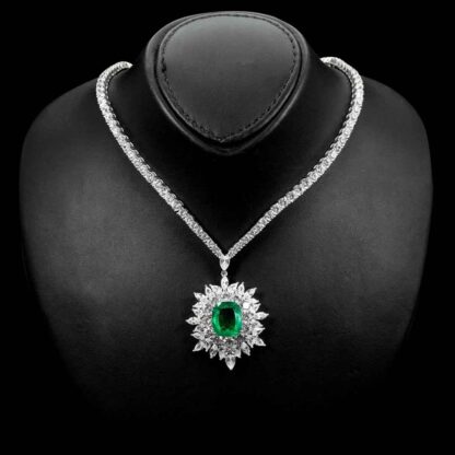 Omnia Thalia Green Necklace & Earrings Set In 925 Silver High Quality Simulated diamonds - Image 2