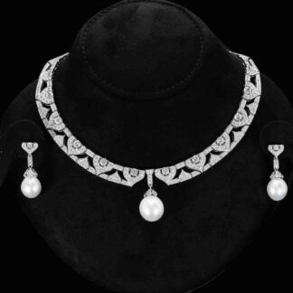 Omina Nouriya White Real Fresh Pear Necklace & Earrings in 925 Silver with High Quality Simulated Diamond Stones