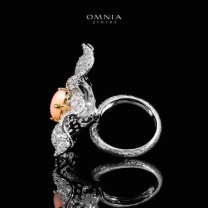 Omnia Lubaina Pink Coral Flower Ring in 925 Silver Accessories High Quality Simulated Diamonds - Image 2