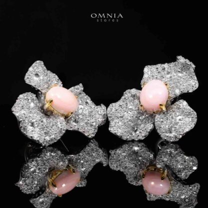 Omnia Lubaina Pink Coral Flower Earrings in 925 Silver Accessories High Quality Simulated Diamonds - Image 3
