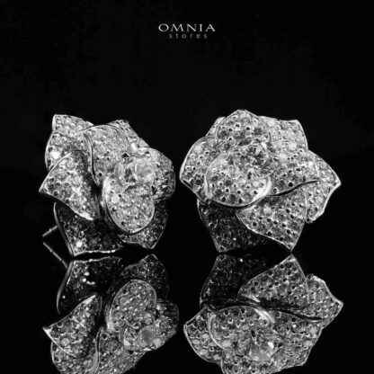 Omnia Nazira Silver Flower Earrings in 925 Silver Accessories High Quality Simulated Diamonds - Image 3