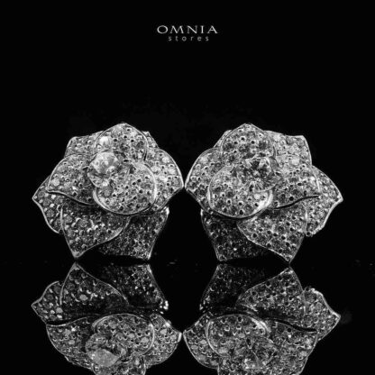 Omnia Nazira Silver Pearl Necklace and Flower Earrings in 925 Silver Accessories High Quality Simulated Diamonds - Image 3