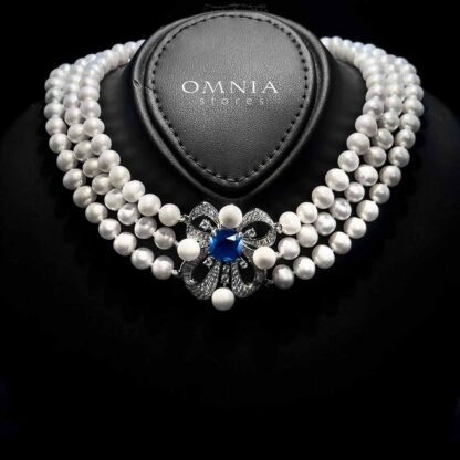 Mahboobeh Blue Pearl Necklace and Bracelet Set in 925 Silver with High Quality Simulated Diamonds - Image 2