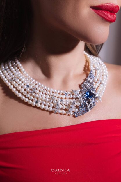 Omnia Blue Butterfly Pearl Necklace and Bracelet Set in 92.5 Silver with High Quality Simulated Diamonds - Image 3