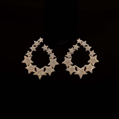 Omnia Najwan Gold Star-Cluster Hoop Earrings with High-Quality Zircon Stones in Rhodium-Plated Finish - Image 2