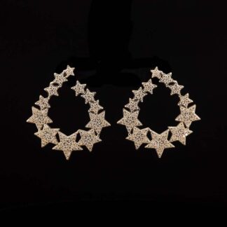 Omnia Najwan Gold Star-Cluster Hoop Earrings with High-Quality Zircon Stones in Rhodium-Plated Finish