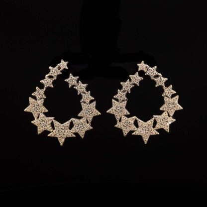 Omnia Najwan Gold Star-Cluster Hoop Earrings with High-Quality Zircon Stones in Rhodium-Plated Finish