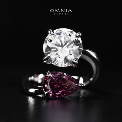 Omnia Ruwida White and Maroon Silver Ring In 925 Silver High Quality Certified Lab Crafted Stones - Image 2