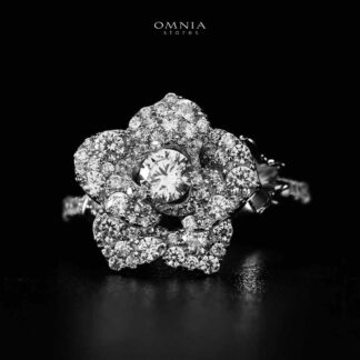 Omnia Haniya White Rose Ring In 925 Silver High Quality Certified Lab Crafted Stones