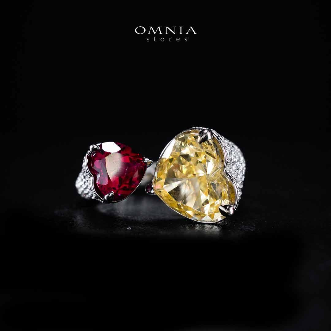 Omnia Ayda Dual Heart Yellow and Red Silver Ring In 925 Silver High Quality Certified Lab Crafted Stones - Image 2