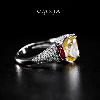 Omnia Ayda Dual Heart Yellow and Red Silver Ring In 925 Silver High Quality Certified Lab Crafted Stones - Image 6