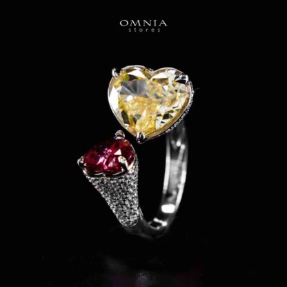 Omnia Ayda Dual Heart Yellow and Red Silver Ring In 925 Silver High Quality Certified Lab Crafted Stones - Image 5