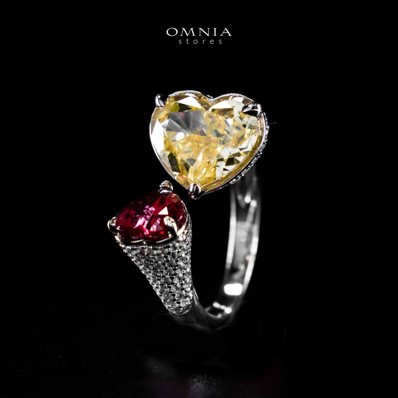 Omnia Ayda Dual Heart Yellow and Red Silver Ring In 925 Silver High Quality Certified Lab Crafted Stones - Image 4