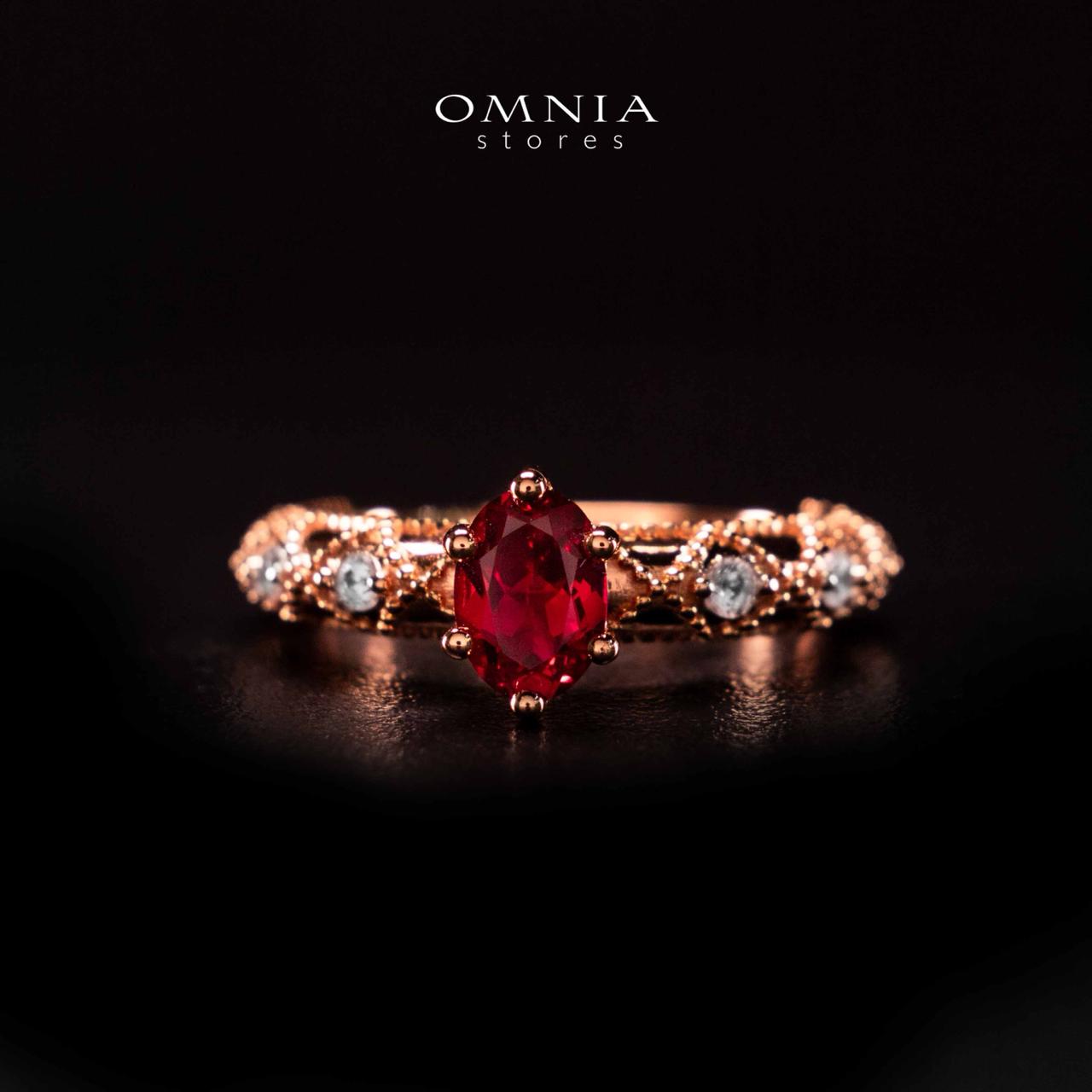 Omnia Suhairah Rose Gold Silver Ring In 925 Silver High Quality Certified Red Lab Crafted Stones - Image 2