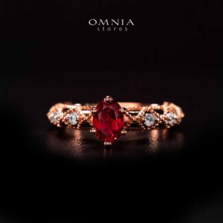 Omnia Suhairah Rose Gold Silver Ring In 925 Silver High Quality Certified Red Lab Crafted Stones