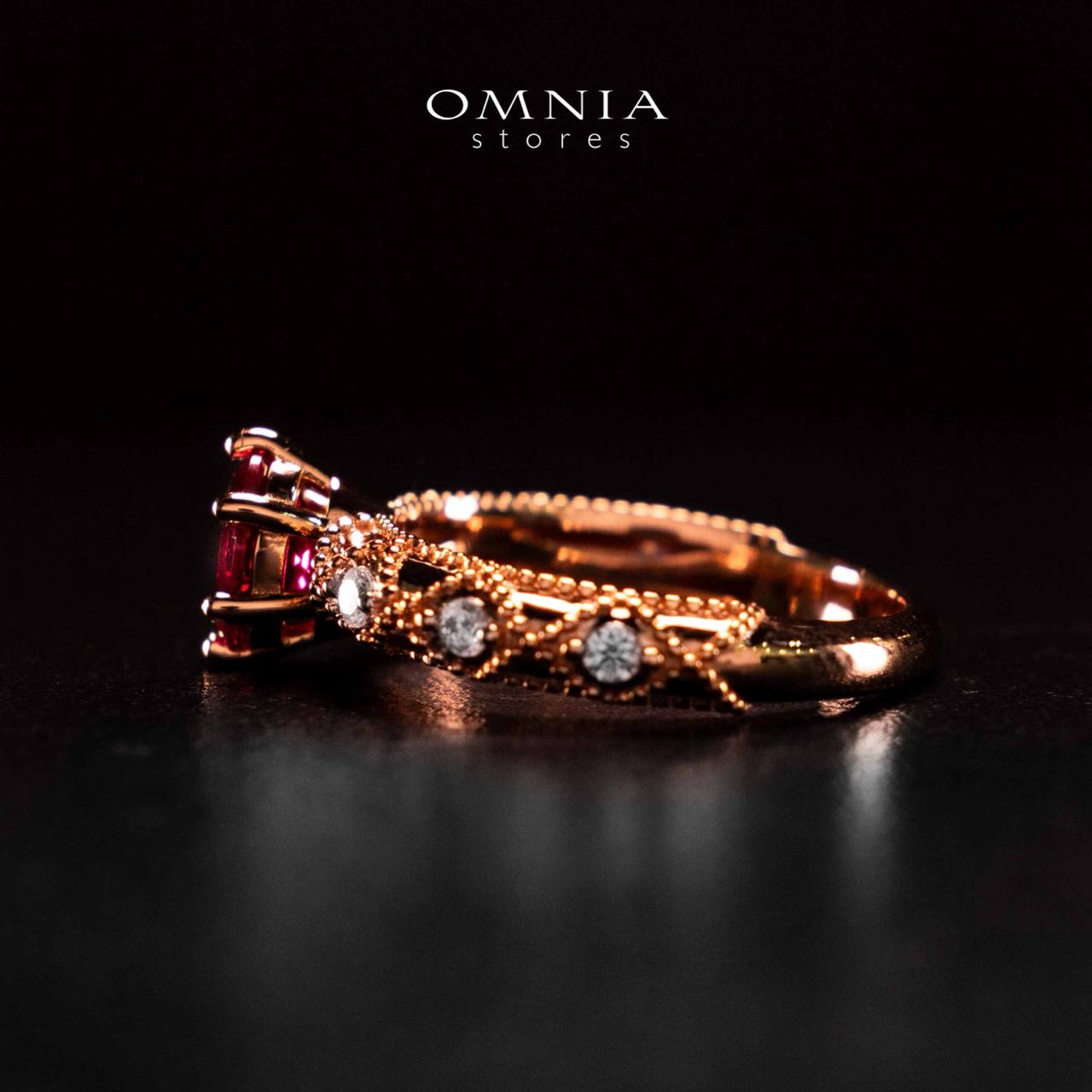 Omnia Suhairah Rose Gold Silver Ring In 925 Silver High Quality Certified Red Lab Crafted Stones - Image 3