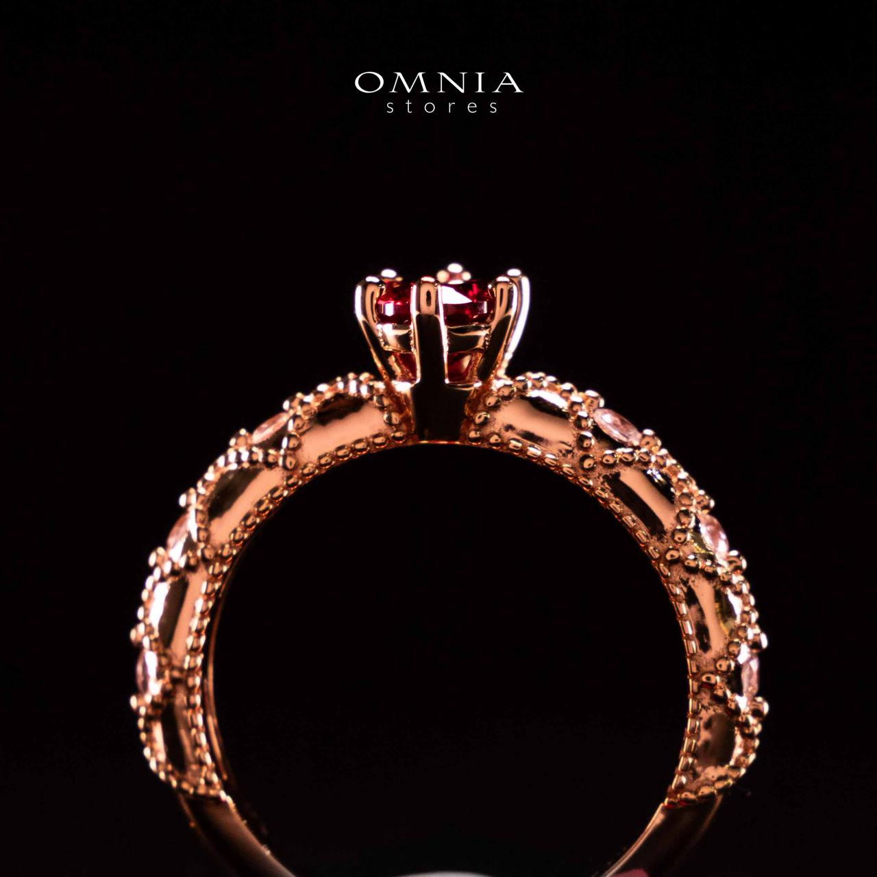 Omnia Suhairah Rose Gold Silver Ring In 925 Silver High Quality Certified Red Lab Crafted Stones - Image 5
