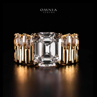Omnia Shazia Golden Silver Ring In 925 Silver High Quality Certified Lab Crafted Stones