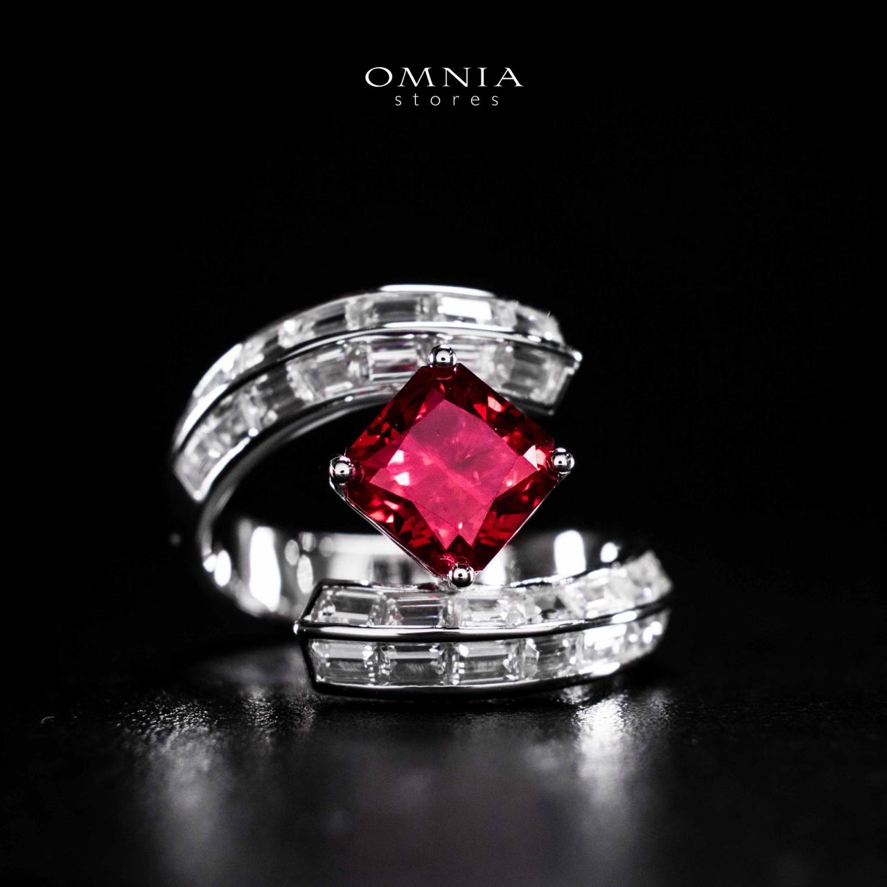 Omnia Tazeen White Red Ring In 925 Silver High Quality Certified Lab Crafted Stones - Image 2