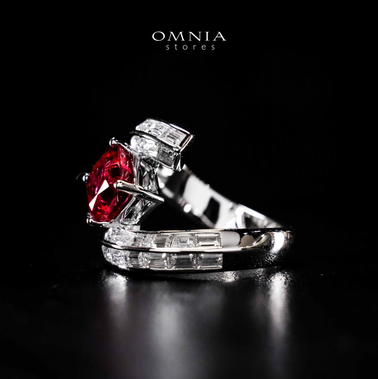 Omnia Tazeen White Red Ring In 925 Silver High Quality Certified Lab Crafted Stones - Image 3