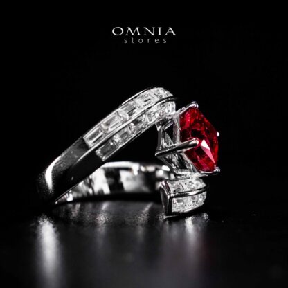 Omnia Tazeen White Red Ring In 925 Silver High Quality Certified Lab Crafted Stones - Image 4