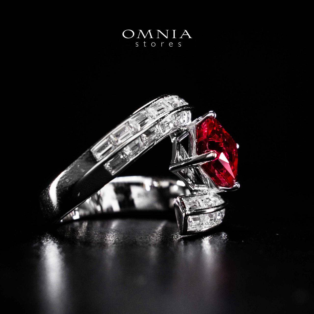 Omnia Tazeen White Red Ring In 925 Silver High Quality Certified Lab Crafted Stones - Image 4