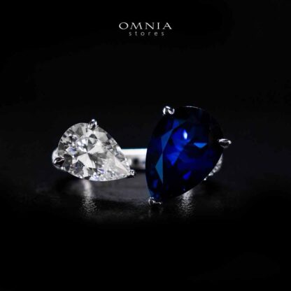 Omnia Ayda Dual Heart Blue and White Silver Ring In 925 Silver High Quality Certified Lab Crafted Stones - Image 2