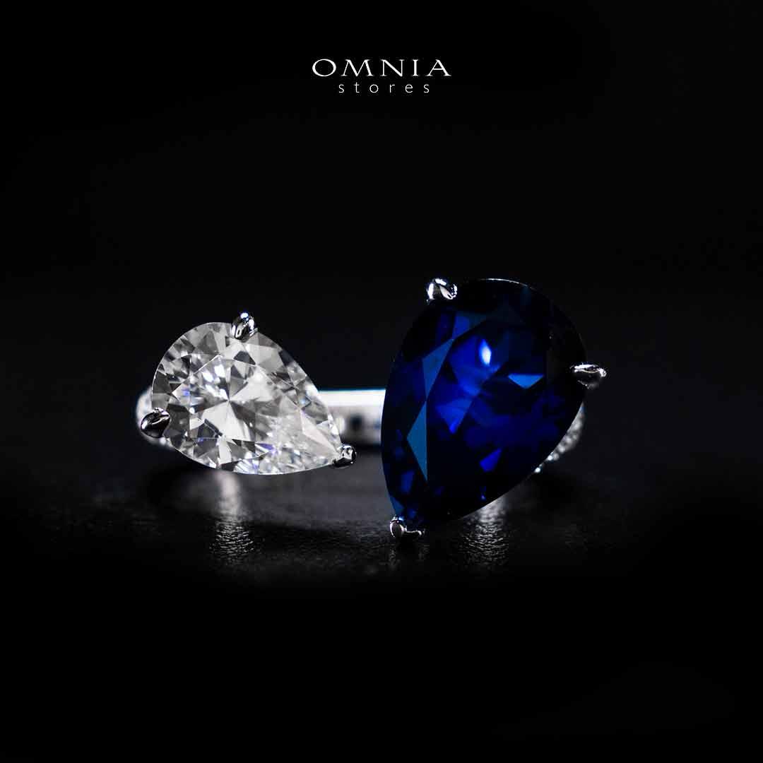 Omnia Ayda Dual Heart Blue and White Silver Ring In 925 Silver High Quality Certified Lab Crafted Stones - Image 2