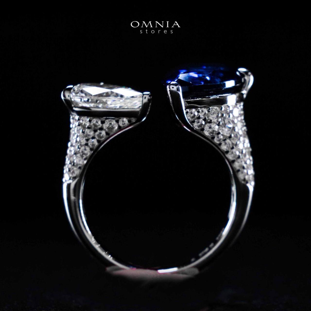 Omnia Ayda Dual Heart Blue and White Silver Ring In 925 Silver High Quality Certified Lab Crafted Stones - Image 5