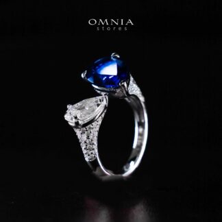 Omnia Ayda Dual Heart Blue and White Silver Ring In 925 Silver High Quality Certified Lab Crafted Stones