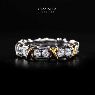 Omnia Aasima White and Glod Ring In 925 Silver High Quality Certified Lab Crafted Stones