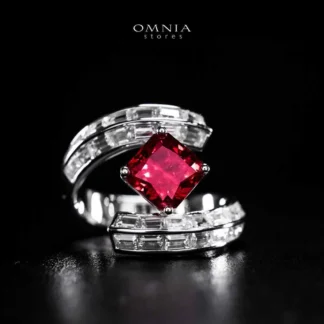Omnia Tazeen White Red Ring With High Quality Certified Lab Crafted Stones In 925 Silver
