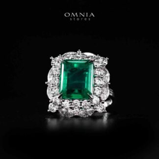 Omnia Nusayba Green and White Silver Ring In 925 Silver High Quality Certified Lab Crafted Stones