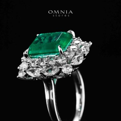 Omnia Nusayba Green and White Silver Ring In 925 Silver High Quality Certified Lab Crafted Stones - Image 4