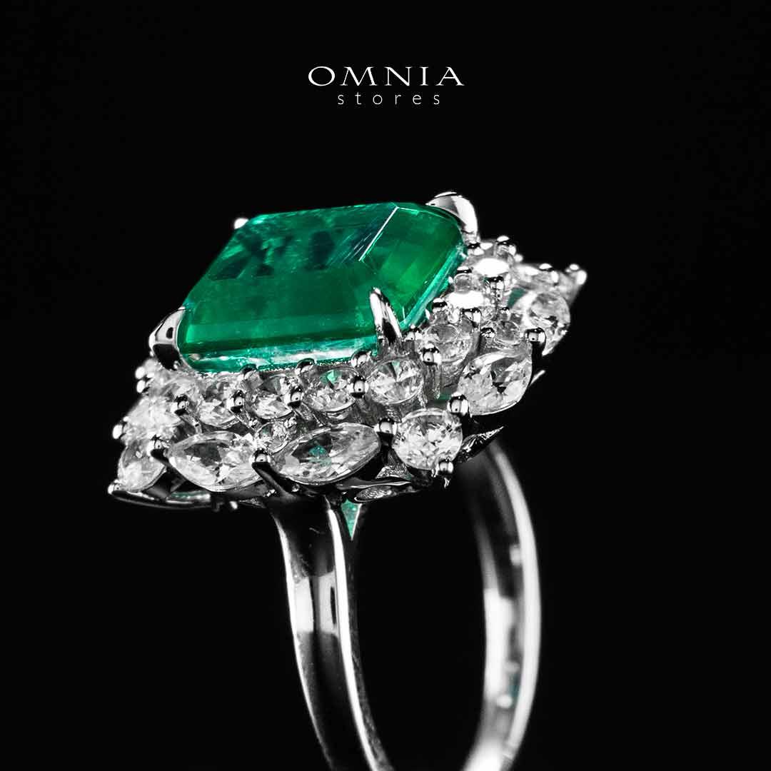 Omnia Nusayba Green and White Silver Ring In 925 Silver High Quality Certified Lab Crafted Stones - Image 4
