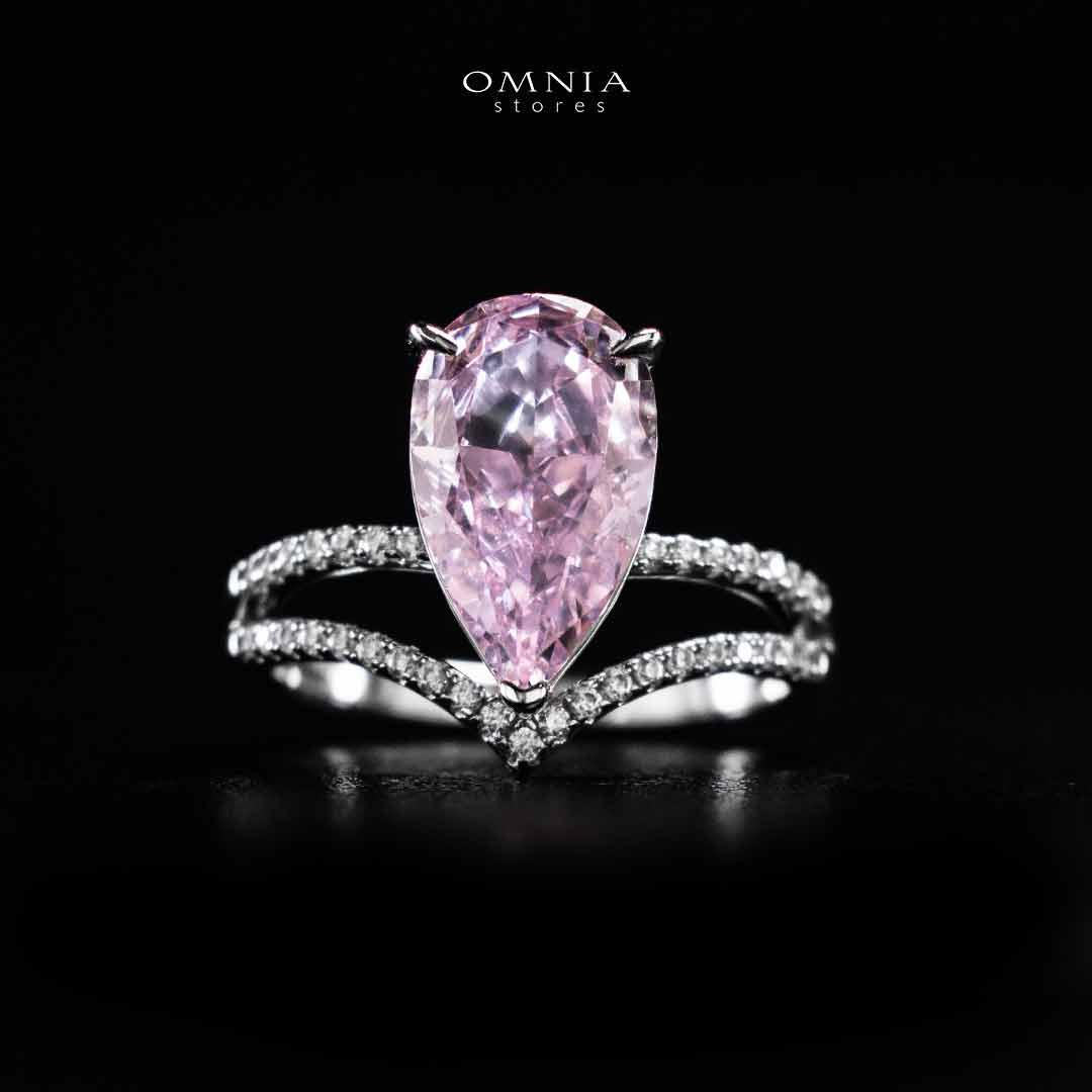 Omnia Zahina Pink and White Silver Ring In 925 Silver High Quality Certified Lab Crafted Stones - Image 2
