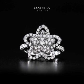 Omnia Areebah Flower Silver Ring In 925 Silver High Quality Certified Lab Crafted Stones
