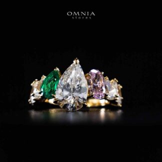 Omnia Aqila Multi Color Gold Ring In 925 Silver High Quality Certified Lab Crafted Stones