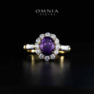Omnia Amalya Flower Purple Gold Ring In 925 Silver High Quality Certified Lab Crafted Stones