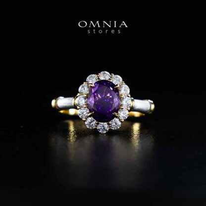 Omnia Amalya Flower Purple Gold Ring In 925 Silver High Quality Certified Lab Crafted Stones