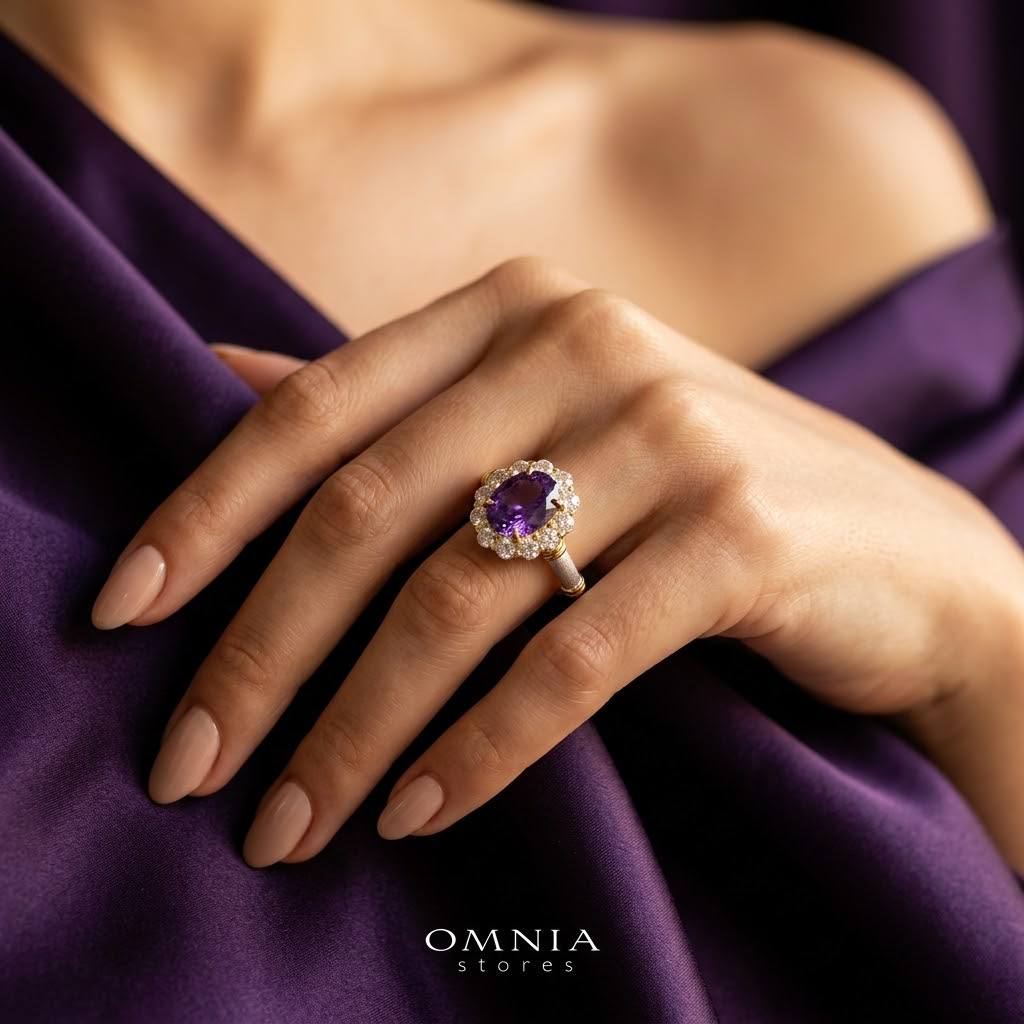 Omnia Amalya Flower Purple Gold Ring In 925 Silver High Quality Lab Crafted Stones - Image 6