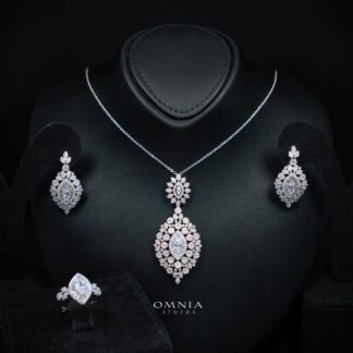 Omnia Lylah Luxury White Necklace, Earrings and Ring Set in High Quality Zircon Stone Rhodium Plated